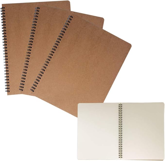zmybcpack 3 Pack Spiral Journal Notebook Blank Sketch Notebooks for Travelers, College Students, Subject Notebooks Planner - 8 x 10.5 inch, 60 Unlined Perforated Sheets/120 Pages