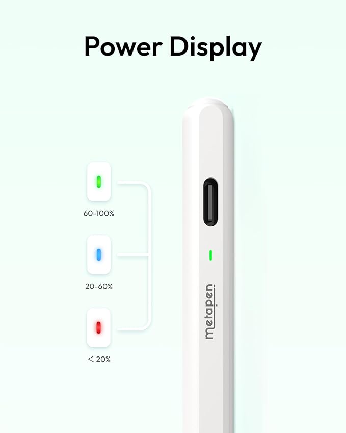 Metapen Pencil Air8 for Apple iPad 2018-2026, 10 Min Faster Charge, Palm Rejection Stylus Pen for iPad a16/11/10/9/8/7/6th Gen, Pro 12.9/11/13-inch M4/M5, Air 3/4/5/M2/M3/M4, Mini 5/6th