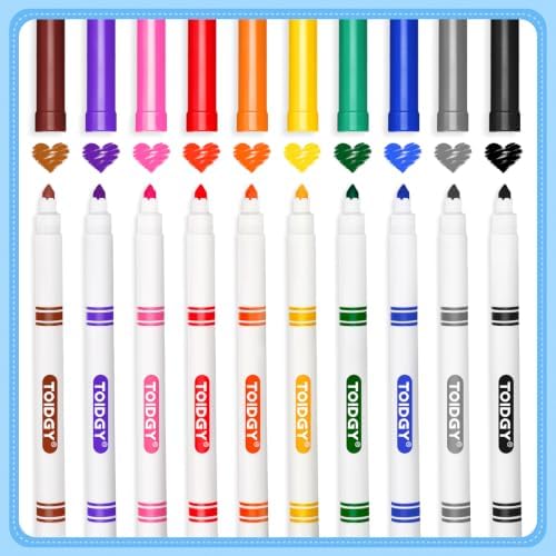 24 Pack Washable Markers Bulk with 10 Colors for Kids, School Supplies