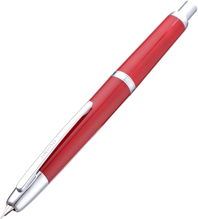 Jinhao 20 Press Fountain Pen, Palace Red Retractable Extra Fine Nib with Ink Converter Set (Silver Clip)