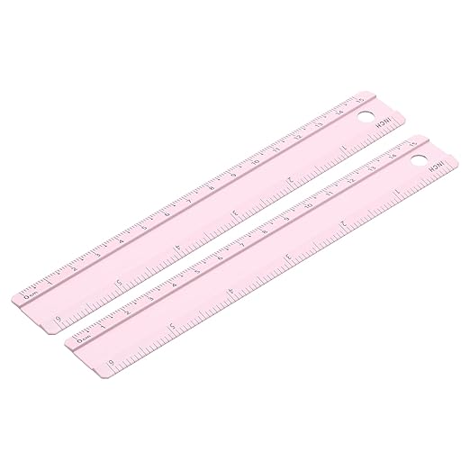 PATIKIL Metal Ruler 6 Inch/15cm, 2 Pcs Aluminum Straight Edge Ruler, Dual Scale Measuring Tool with Inch/Centimeter Scales & Hole for Math Office Drawing Engineering Home, Pink