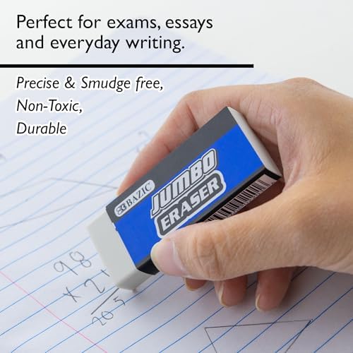 BAZIC Products Jumbo Block Erasers, Latex-Free, PVC-Free, 4 Count, 72-Case