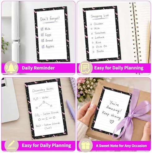 Lined Sticky Notes 4x6 in, 2 Pack Large Cute Notepads with Lines Self-Stick Note Pad, Funny Memo Pads Strong Adhesive for Office, Home Cute Black White Bats