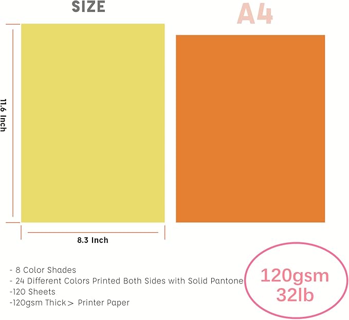 Livholic 120 Sheets Colored Card Stock Printer Paper, 120 GSM 32 lb 24 Colors Pastel Construction Paper for Scrapbook Office Printing DIY Craft 8.3x11.6 Inch (120GSM)