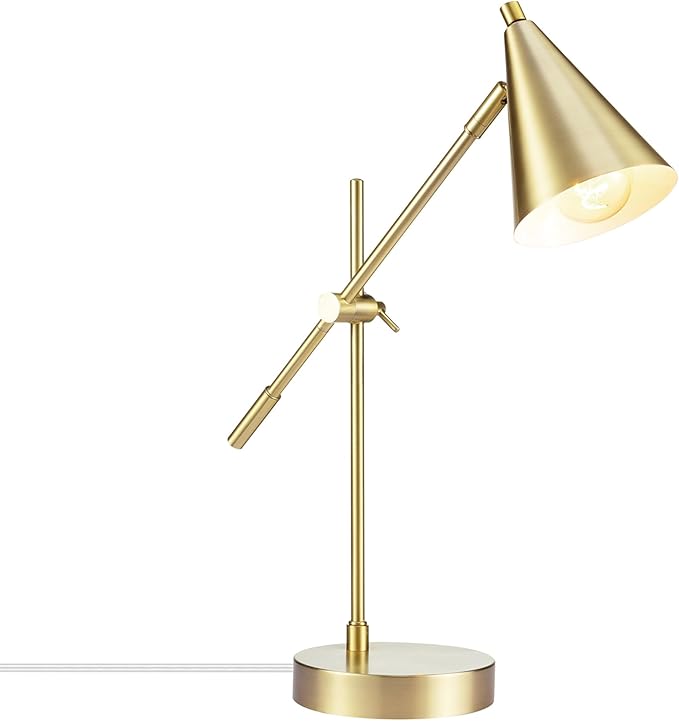 Globe Electric x Novogratz 52887 18" Desk Lamp, Matte Brass Finish, Adjustable Height, Balance Arm, Rotary Switch on Shade, Modern Lighting for Bedroom or Office, E26 Base 50W Bulb