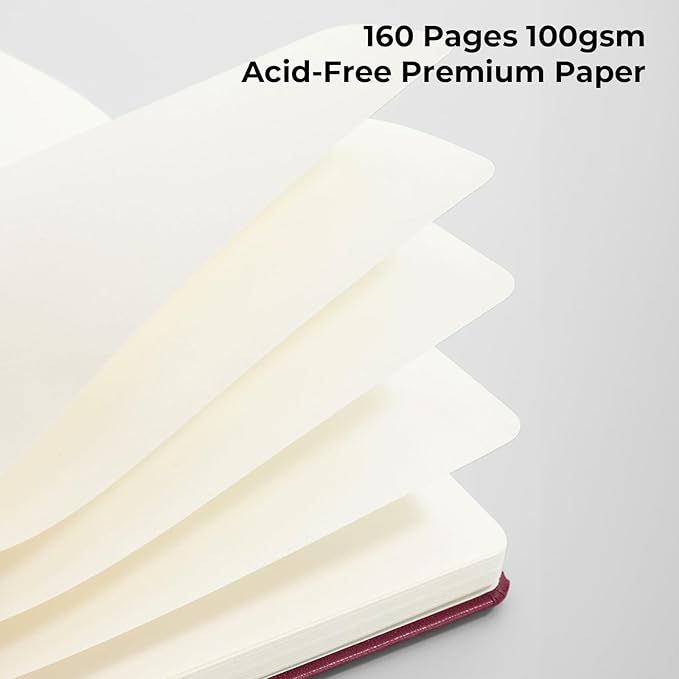 M&G Blank Journal Notebook, 160 Pages, A5 Medium Size 5.6" x 8" for Men Women, 100GSM Thick College Ruled Paper for Journaling, Writing, Sketching, Leather Hardcover, Burgundy