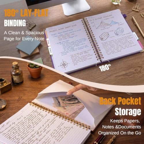 5 Subject Notebook College Ruled, Hardcover Leather Spiral Notebook Journal
