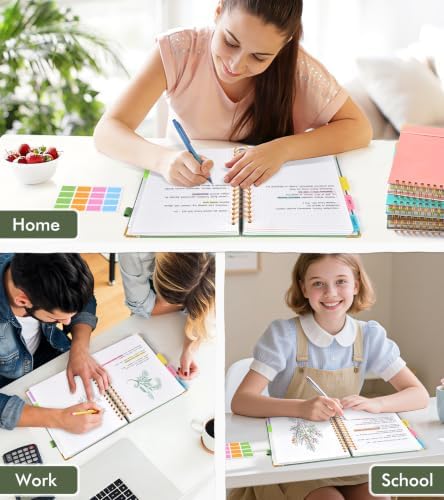 5 Subject Dotted Notebook with Removable Dividers Tabs, 300 Pages Hardcover Leather Dot Grid Spiral Journal, 8"x10" B5 Large Bullet Notebooks for Women Men Work School College Maths Sketching, Green