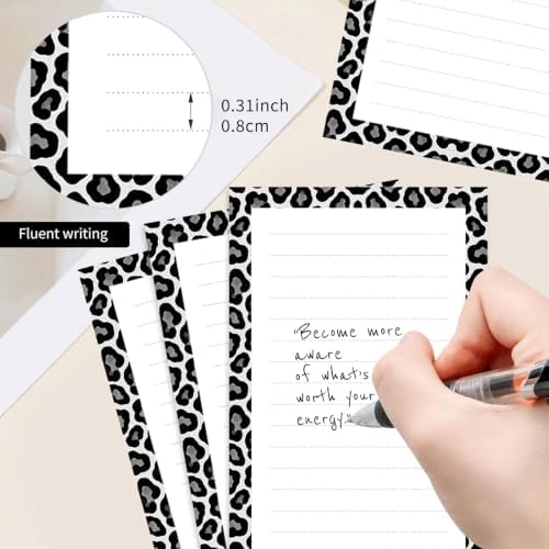 2 Pack Lined Sticky Notes 4x6 in, Cute Self-Stick Notepads with Lines, Large Memo Pads Strong Adhesive for Office, Home Cute White Leopard