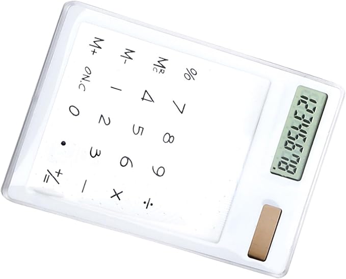Solar Powered Calculator, Touch Screen 8 Digit LCD Display, Transparent Calculator for Office School Home with Lightweight and Compact Designf Business People and Family Use