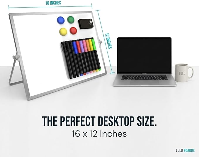 Magnetic Dry Erase Board 16x12 Inch - Double-Sided Desktop Whiteboard with 360° Rotating Stand - Small Portable White Board Set with 10 Markers, 4 Magnets, Eraser for Home Office, School, Desk