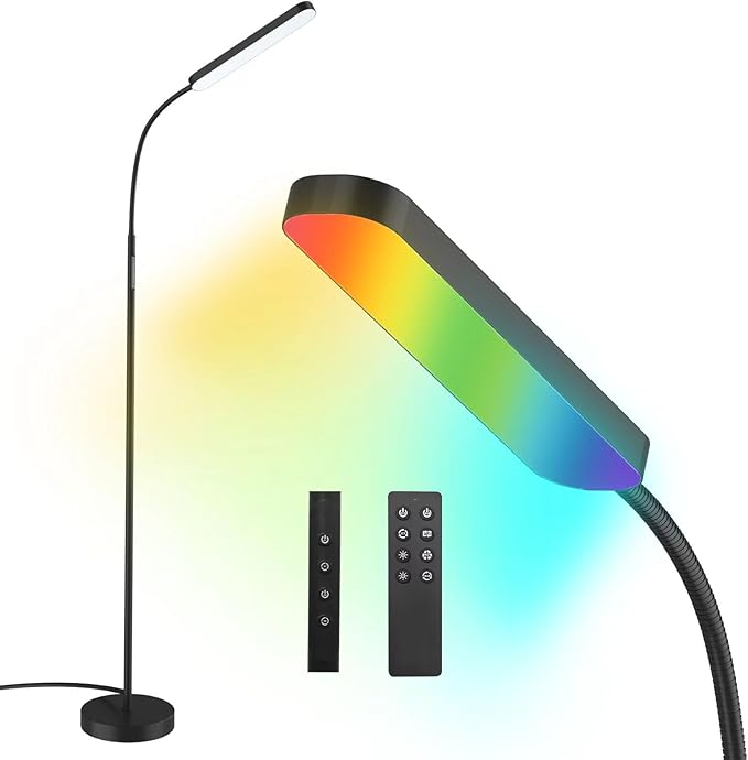 Wio-Mio Floor Lamps, RGB Color Changing Dimmer Bright LED Floor Lamp with Stepless Adjustable 3000K-6000K, Smart Remote Control Modern Standing Floor Lamp for Bedroom, Reading, Gaming Room