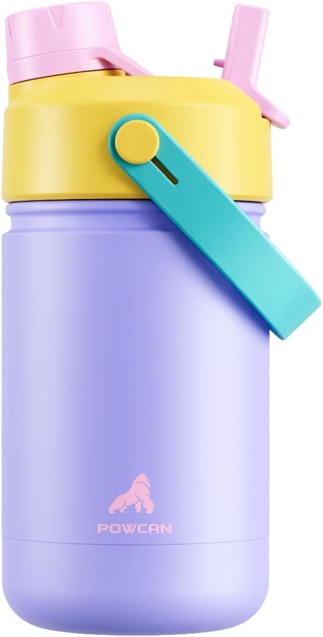 12 oz Stainless Steel Water Bottle for Girls: 2-in-1 Straw Spout Lid, Leakproof, BPA-Free, Cold 24H, Car Cupholder Friendly, Cute Insulated Cup for School, Play, Birthday Gift for Kids (Tangled Shine)