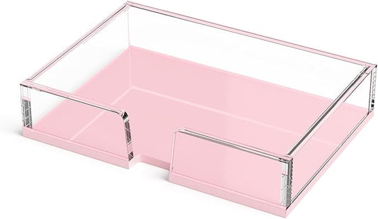 BEEGO Sticky Note Holder Organizer - 4x6 in Clear and Lightpink Acrylic Notepad Holder Acrylic Sticky Note Dispenser Cute Memo Holder (NO Pads) for Dorm Room Office Desk Organization
