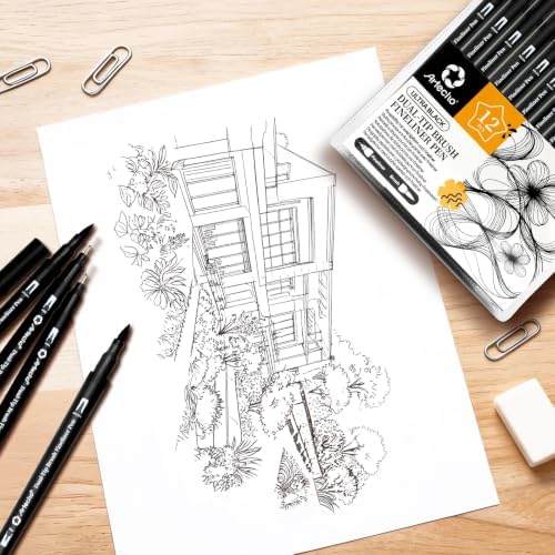 Artecho 12pcs Black Colors Dual Tip Markers for Drawing