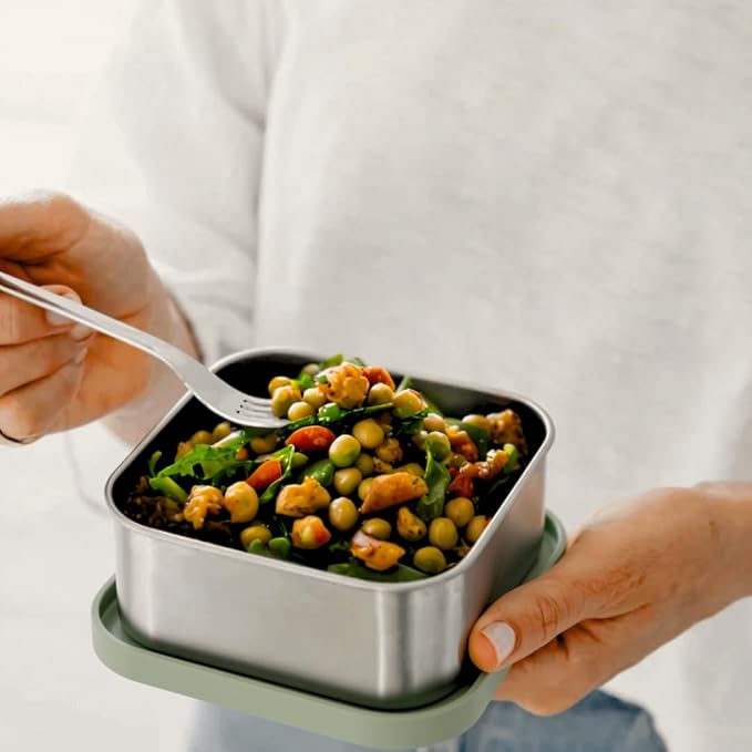 Modaniam Flexibento - Leak proof Stainless Steel Lunch Box,Lunch Containers with Lids,Steel Bento Box,Metal lunch Box,1 * 25 OZ+ 2 * 13 OZ + 2 * 2 OZ,Set Of 5,Sage Set of 5