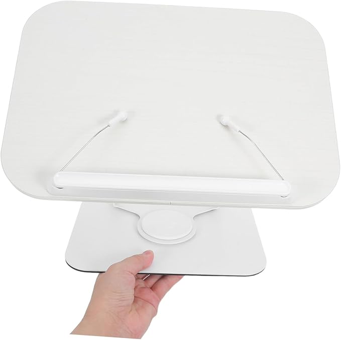 Adjustable Wooden Book Stand with 360° Rotation and Height Lift, Portable Desktop Reading and Recipe Display Holder for Cookbooks, Magazines, and Textbooks, White