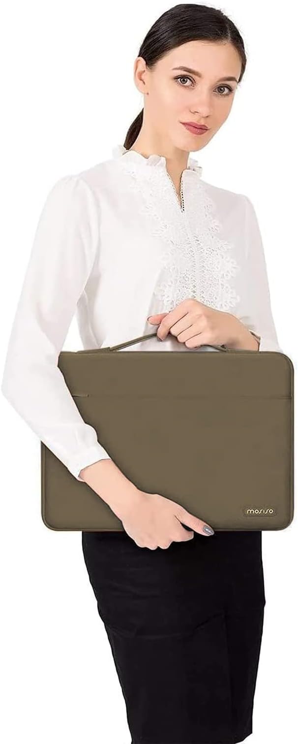 MOSISO 360 Protective Laptop Sleeve Compatible with MacBook Air 15 inch M3 M2 2024 2023/Pro 16 inch 2024-2019 M4 M3 M2 M1, 15-15.6 inch HP, Lenovo, Notebook, Polyester Bag with Belt, Olive Yellow