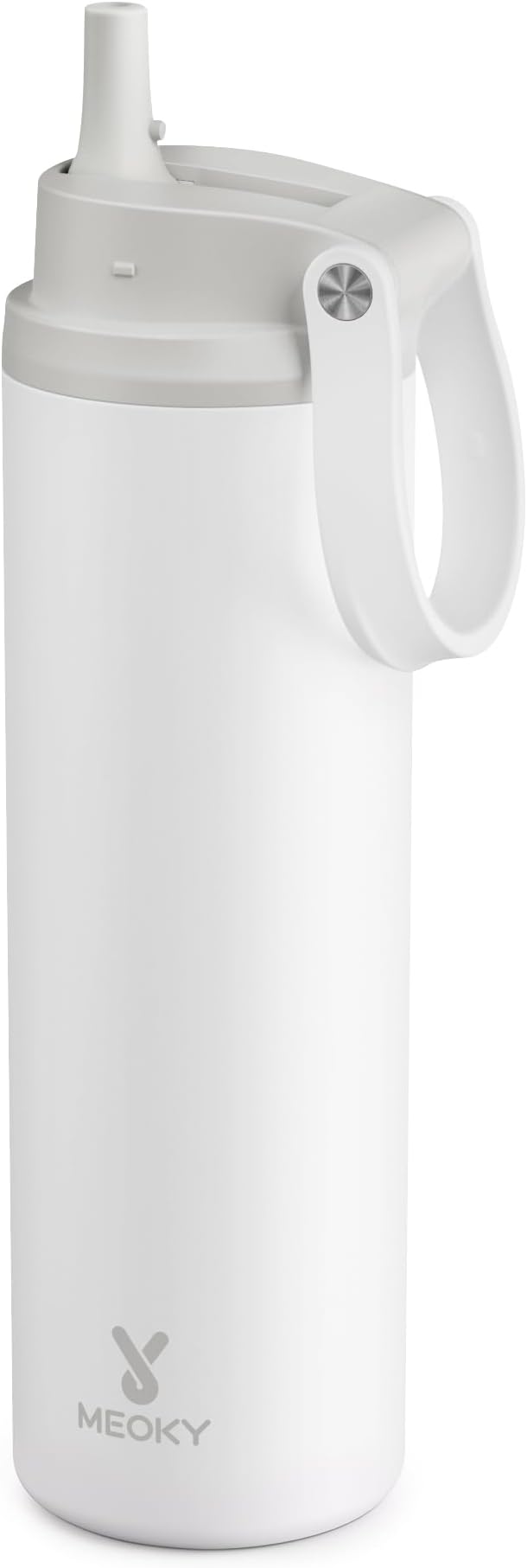 Meoky 24 oz Insulated Water Bottle: Flip-to-Pop Straw, Leak Proof, 24H Cold, Fits in Car Cup Holder, Wide Mouth, BPA-Free, Metal Water Bottle for Travel Sports Gym Backpack, Pearl