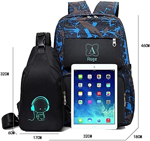Asge Backpack for School Boys Backpacks for Kids Camo Bookbag for Middle School Bags Waterproof Travel Back Pack (Blue) | Camo Design, Middle School, Waterproof, Travel