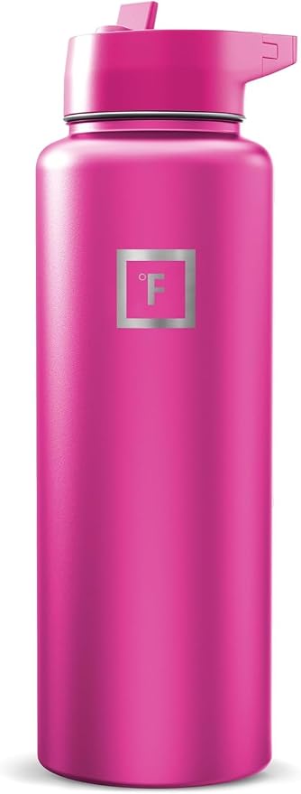 IRON °FLASK 40 oz Wide Mouth Water Bottle with Straw | Insulated Stainless Steel Sports Water Bottle with Leakproof Straw Lid - BPA Free, Cold 24 Hrs, Sweat Free (Pink Tulip)