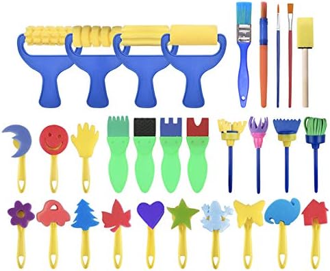 Washable Paint Brushes Set for Toddler Kids Early Learning Toys Finger Paints sponges Art Supplies Gifts -nontoxic-100% Baby Safe
