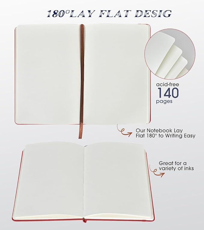 Biuwory Blank Journal Notebook for Women Men, Hardcover Leather Sketchbook 5.7"×8.3", 140 Pages Unlined Sketch book for Drawing, Writing, Travel, School & Work,Journaling Notebooks(Winered)