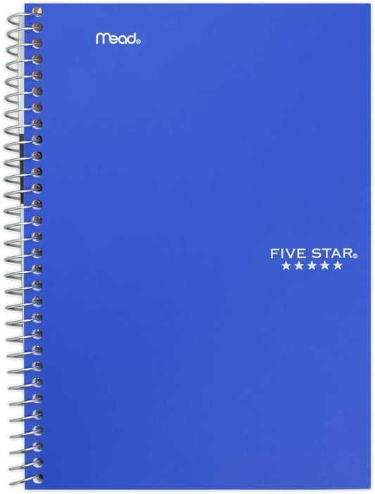 Five Star Spiral Notebook, 2 Subject, College Ruled Paper, 100 sheets, 9-1/2" x 6", Blue (72287)