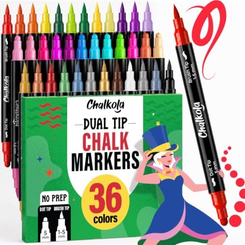Chalkola 36 Dual Tip Liquid Chalk Markers for Blackboard Chalkboard Windows