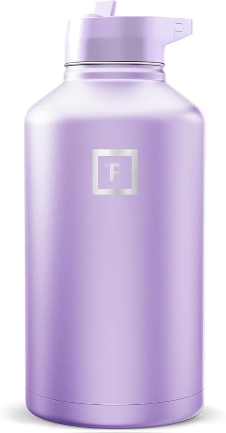 IRON °FLASK 64 oz Wide Mouth Water Bottle with Straw | Insulated Half Gallon Water Bottle with Leakproof Straw Lid - BPA Free, Cold 24 Hrs, Sweat Free (Lavender)