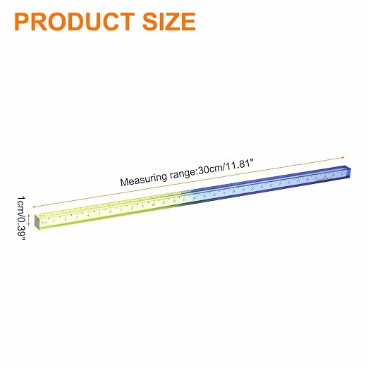 HARFINGTON Acrylic Clear Straight Rulers 30cm Metric Transparent Gradient Three-Dimensional Plastic Ruler Square Cube Measuring Tool for Classroom Office, Blue-Yellow