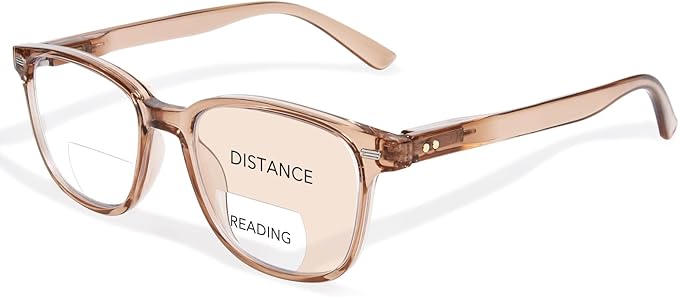 Bifocal Reading Glasses for Women, Blue Light Blocking Computer Readers with Spring Hinges, Retro Square Frame