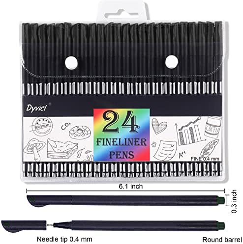 Dyvicl Journal Planner Pens Black Colored Pens, 24 Pack 0.4mm Fineliner Pen Set Fine Point Markers Drawing Pens for Journaling, Note Taking, Calendar, Adult Coloring, Scrapbooking