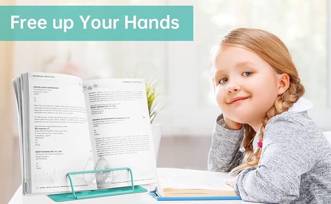 Honagu Book Stand Metal Desk Book Holder, Book Holders for Reading Hands Free, Adjustable Cookbook Documents Holder, Portable Bookstand for Music Books, Textbook, Recipe, Tablet, Ipad (Light Green)