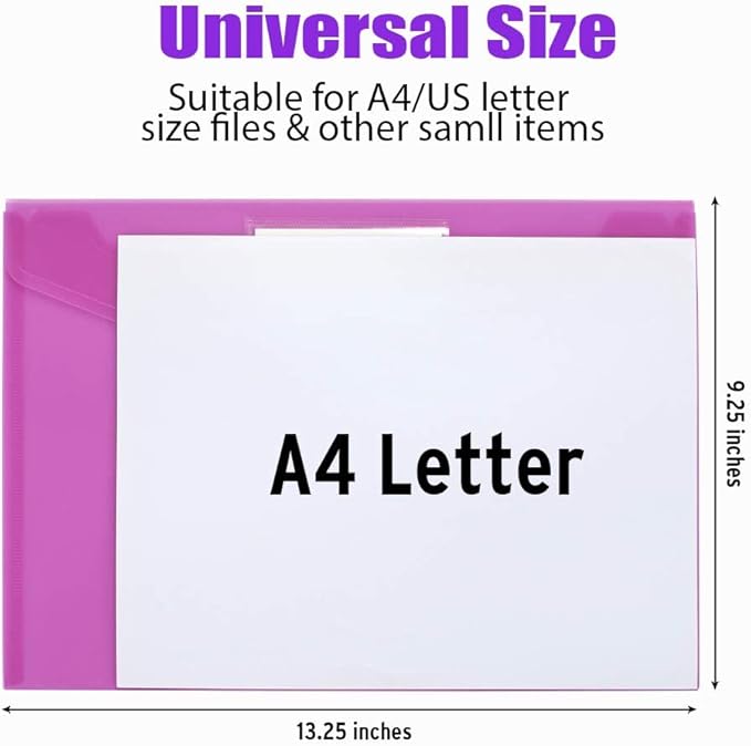 Sooez 36 Pack File Folders, Clear Poly Envelopes Plastic Folders, Folder for Documents Letter A4 Size with Label Pocket, Teacher School Office Supplies Organization Storage, Assorted Color