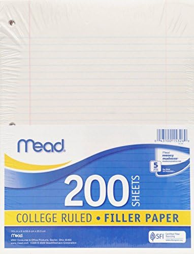Mead 15326 Filler Paper, College Ruled, 3 Packs Of 200 Sheets = 600 Sheets