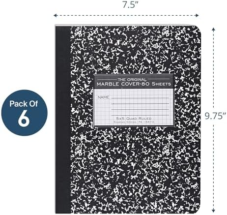 ROARING SPRING Hard Cover Composition Book, Graph Rule, 160 Pages, 6 Pack