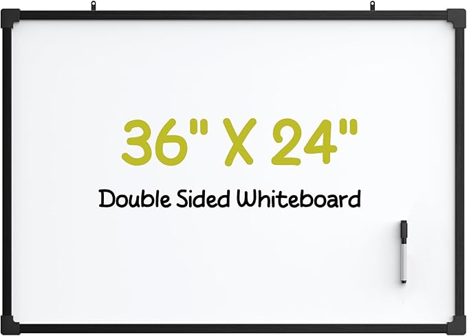 MaxGear Magnetic Dry Erase White Board, 36 X 24 Inches Double Sided Whiteboard, Black Aluminum Frame White Board for Wall, Hanging Planner Board with Dry Erase Marker for School Office Home