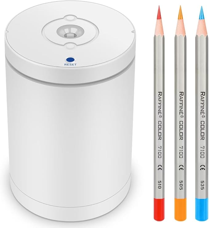 Fully Automatic Electric Pencil Sharpener,Rechargeable Smart Pencil Sharpener.Suitable for No. 2/Colored Pencils (6-8 mm),Applicable to School/Classroom/Office/Home(White)