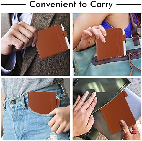 feela 3 Pack Pocket Notebook Journals, Mini Cute Small Journal Notebook Bulk Hardcover College Ruled Notepad with Pen Holder for Office School Supplies, with 3 Black Pens, 3.5”x 5.5”, A6, Brown