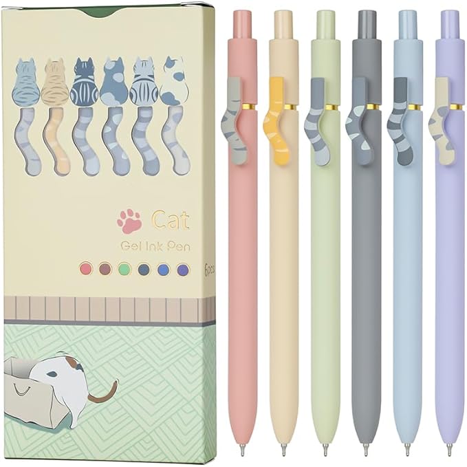 Ddaowanx Gel Pens, 0.7mm Quick Dry Fine Point Smooth Writing Pens, Cute Office School Supplies Gifts for Women (12 Pcs Cat, Multicolor)
