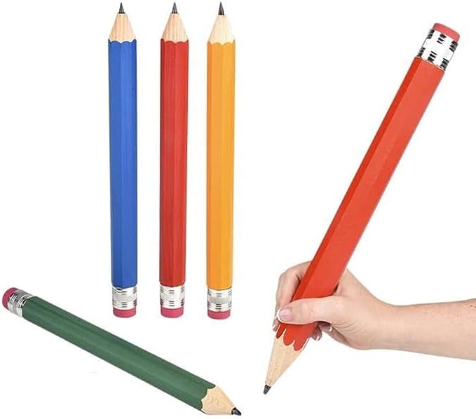 Zugar Land Giant Pencil 15" (4 Colors Available: Orange, Yellow, Blue and Green) Real Wood. Already Sharpened. Large Wooden Jumbo Pencils with Pink Top Erasers (Blue (1 Pencil))