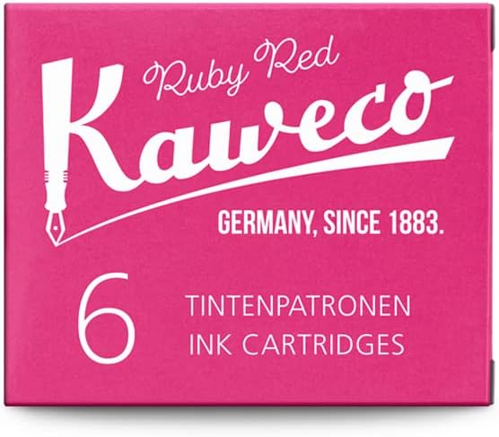 Kaweco Fountain Pen Ink Cartridges Ruby Red Pack of 6 | Premium Ink with Short Standard Cartridges in Red | Vegan Cruelty Free Water Soluble Calligraphy Lettering Writing
