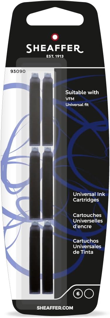 Sheaffer Skrip Fountain Pen Universal Ink Cartridge - Black VFM (6pk euro fit)