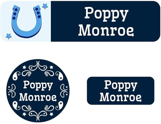 Name Bubbles - Kids Custom Name Labels for Daycare, School, Camp (102 Labels) - Personalized Waterproof Name Stickers for Clothes Tags, Lunch Boxes, Water Bottles, & School Supplies (Western)