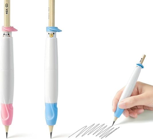 Pencil Grips for Kids Handwriting, Pencil Grippers/Holder, Writing Posture Correction for Toddler/Preschool, Homeschool Education, can Serve as Mechanical Pencil & Pencil Extender (2PCS,Blue,Pink)