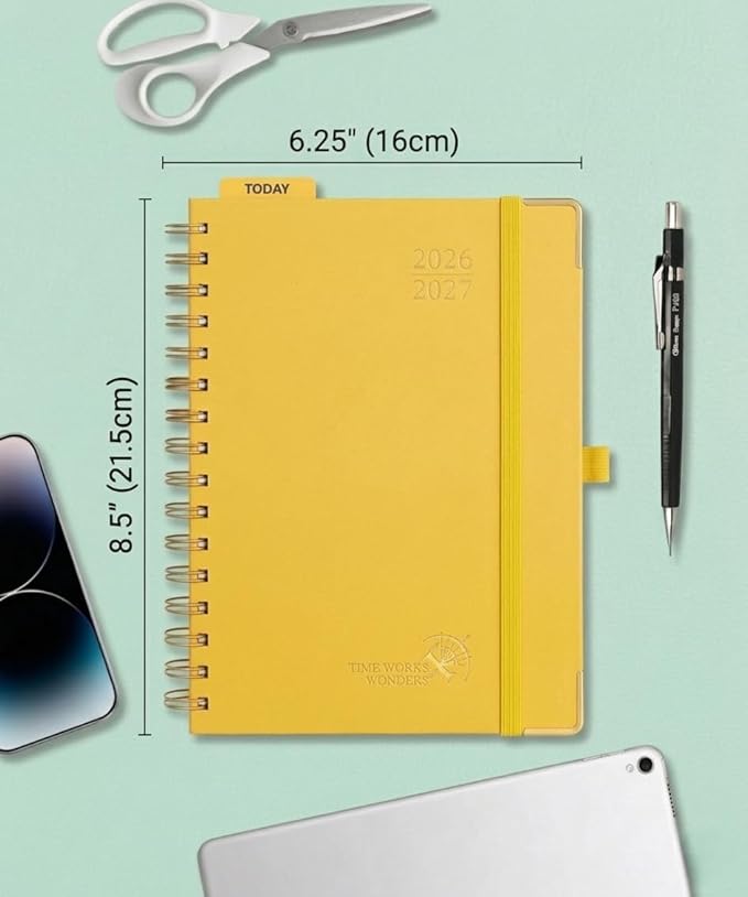 POPRUN 2026-2027 Monthly Planner, 18 Month Calendar (July 2026-Dec 2027), 6.25" x 8.5" A5 Spiral Hardcover Organizer with Dotted Note Pages, Professional Appointment Book for Business Office, Students & Teachers - Light Yellow