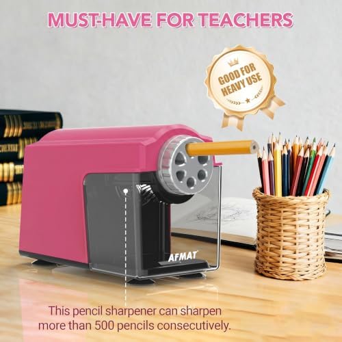 AFMAT Electric Pencil Sharpener Heavy Duty, 6 Holes, Cordless & Rechargeable, Super Fast, Auto Stop, 10K+ Uses, Classroom Pencil Sharpener for 6-11mm No.2/Large/Colored Pencils PSD4