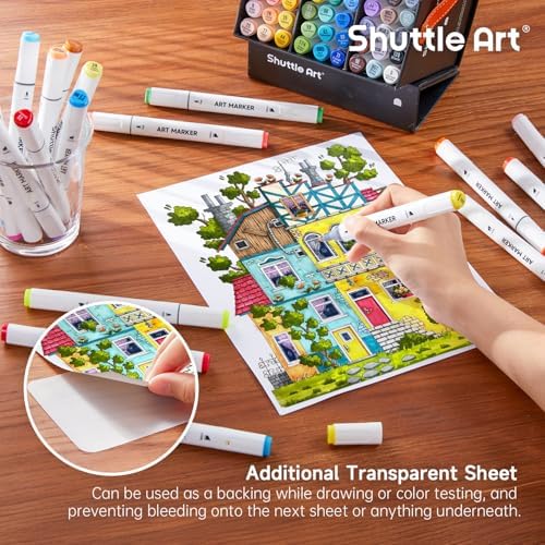 Shuttle Art 51 Colors Alcohol Markers, 50 Colors Dual Tip Art Marker Set Plus 1 Colorless Blender with Marker Case Perfect for Illustration Students Adult Coloring Sketching