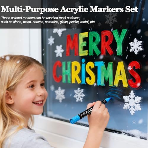 80 Colors Acrylic Paint Markers Set, Dual Tip Acrylic Paint Pens, Fine Tip and Dot Tip Colored Markers Pens for Rock, Stone, Glass, Fabric, Canvas, Christmas Gifts for Teens, Art Painting Supplies Kit